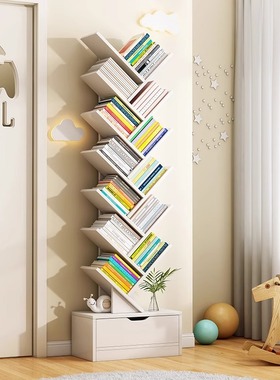 树形书架阅读区儿童家用多层靠墙收纳架简易立体小书柜落地置物架