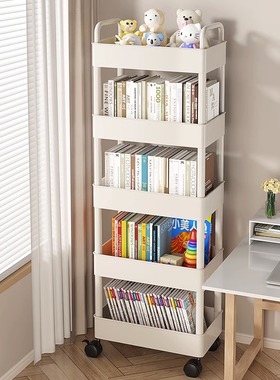 书架小推车置物架阅读书柜带轮落地可移动家用简易多层零食收纳架
