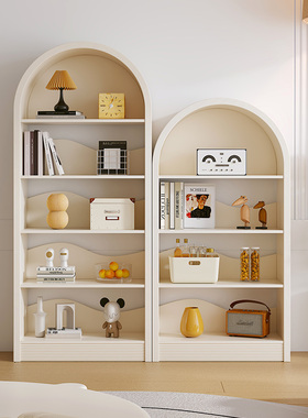 奶油风书柜自由组合书架置物柜家用客厅展示柜网红落地立式储物柜