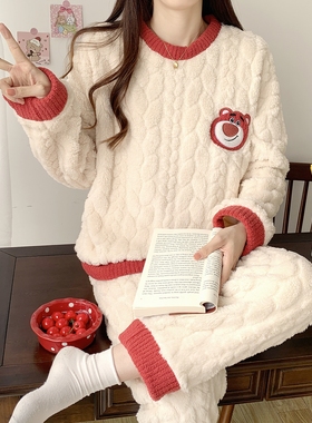 珊瑚绒加厚卡通可爱睡衣女款秋冬季网红爆款小个子家居服保暖套装