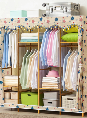 简易衣柜家用卧室出租房屋用组装实木儿童衣橱柜子结实耐用置物架