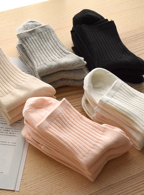 白袜子 三双装 女士纯棉中筒袜针织袜子中大童可穿 日系 秋冬款
