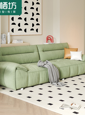 奶油风云朵沙发客厅2024新款小户型绿色棉花糖沙发网红款布艺沙发