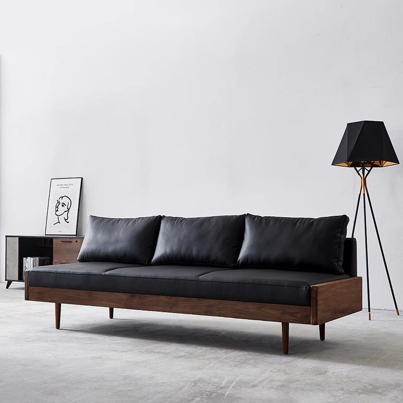 北欧极简小户型客厅真皮沙发简约复古新款双人三人实木皮艺沙发