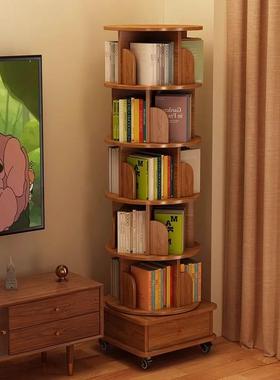 旋转书架360度家用客厅可移动落地置物架简易儿童绘本架靠墙书柜