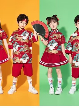 儿童啦啦队演出服男童中国风六一表演服装唐装女童小学生国潮汉服