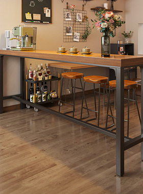 吧台桌家用靠墙长条桌子阳台窄桌高脚桌奶茶店桌椅组合商用酒吧台