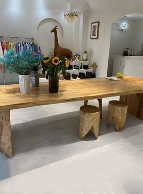 定制实木板长方形diy隔板松木榆木实木木板原木吧台办公桌餐桌面