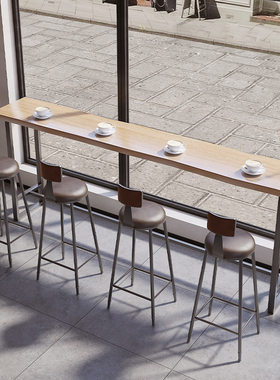实木吧台桌家用阳台靠墙窄桌子 奶茶吧台桌 咖啡厅酒吧高脚桌椅
