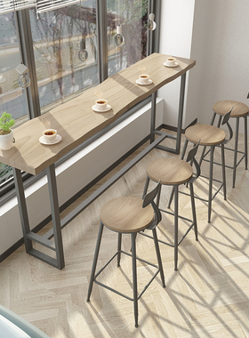 实木吧台桌家用阳台靠墙窄桌子 奶茶吧台桌 咖啡厅酒吧高脚桌椅