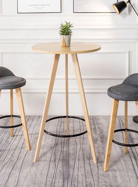 北欧吧台桌椅组合实木小吧台桌家用简约高脚圆桌子凳子咖啡高桌椅