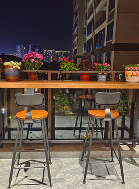 高低脚家用阳台吧台桌定制简x约酒吧台咖啡奶茶店桌椅组合观景桌