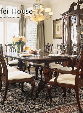 美式全实木餐桌椅组合6/8人餐厅成套家具饭桌1.8/2.2米别墅长餐桌