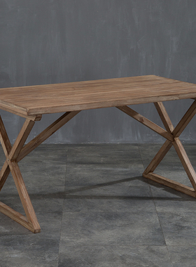 梵辰现代简约实木餐桌椅组合长方形做旧民宿家用饭店餐厅成套桌椅