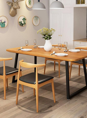 现代坚决实木餐桌家用小户型餐厅吃饭桌子中西饭店成套餐桌椅组合