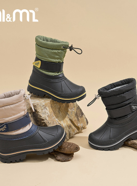 m1m2西班牙童鞋冬季儿童防护雪地靴男女童羊羔毛中筒防水防滑靴子