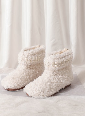 儿童雪地靴加绒保暖宝宝棉靴公主冬季款女童短靴羊羔毛软底毛毛靴