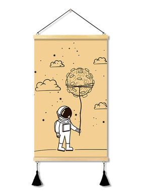 男孩儿童房卧室卡通装饰画布客厅书房墙面遮挡画太空人宇航员挂画