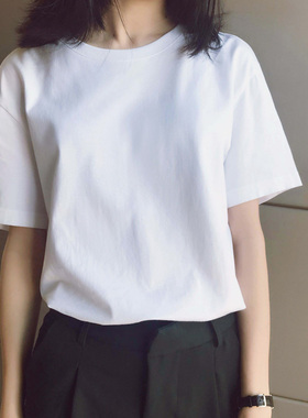 白色t恤女2021夏装新款纯棉宽松百搭ins圆领短袖大码内搭打底衫