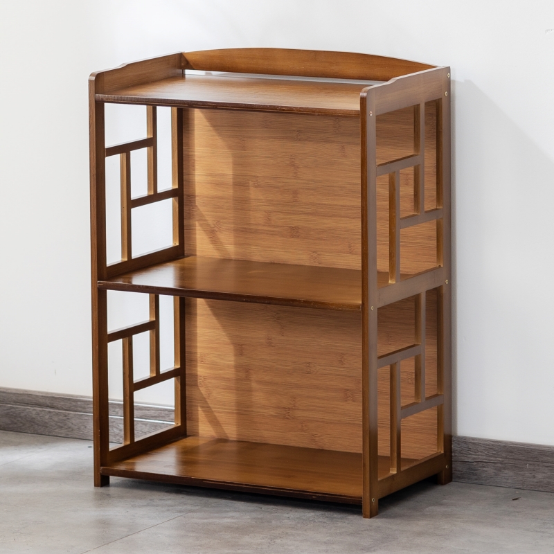 楠竹厨房置物架落地客厅现代新中式收纳书架实木多层锅具储物柜子