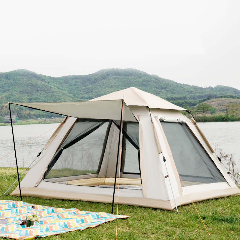 户外公园帐篷3-6人便携式野营帐篷天幕一体防雨全自动露营帐篷