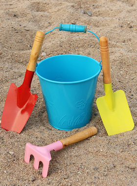 沙滩铲子儿童挖沙子工具铁桶宝宝赶海边玩沙玩具三件套装小孩户外